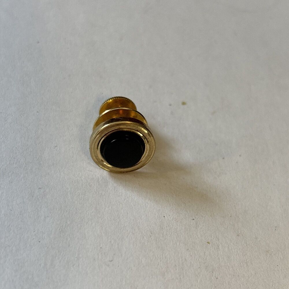 Lamode Black Onyx Tie Tack  Vintage Gold Tone Round Bezel Set Stone Retro